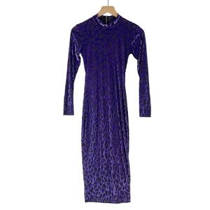 Goodtime USA Purple Burnout Velvet Geometric Long Sleeve Mock Neck Midi‎ Dress